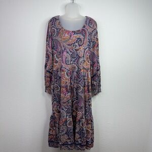Canyon Retreat Dress Womens XL Paisley Long Sleeve Tiered Peasant Boho Cottage